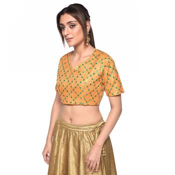 Orange embroidered art silk padded readymade blouse 3