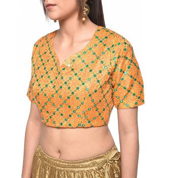 Orange embroidered art silk padded readymade blouse 4