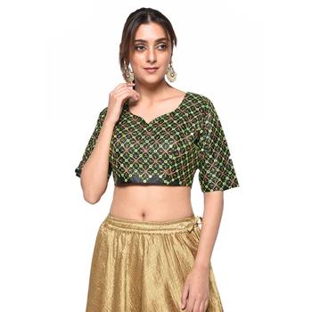 Black embroidered art silk padded readymade blouse 1