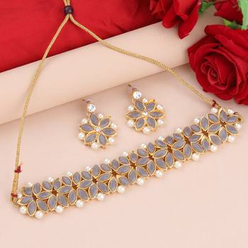 Gold Plated Exclusive Grey Stone Choker Set For Girls And Women 1