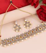 Gold Plated Exclusive Grey Stone Choker Set For Girls And Women