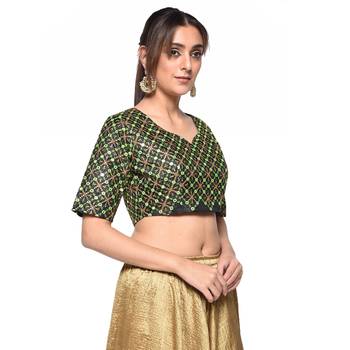 Black embroidered art silk padded readymade blouse 3