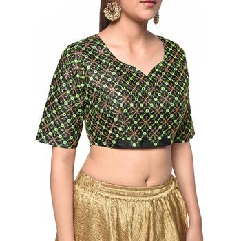 Black embroidered art silk padded readymade blouse 4