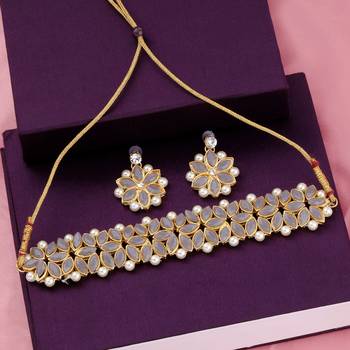 Gold Plated Exclusive Grey Stone Choker Set For Girls And Women 2