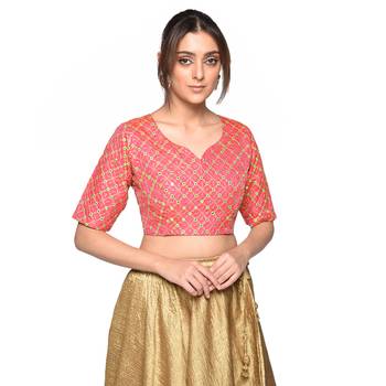 Pink embroidered art silk padded readymade blouse 1