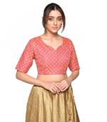 Pink embroidered art silk padded readymade blouse