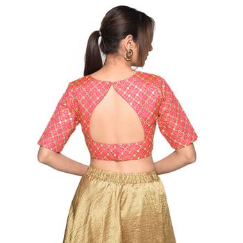 Pink embroidered art silk padded readymade blouse 2