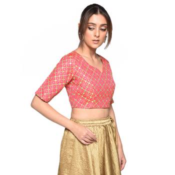 Pink embroidered art silk padded readymade blouse 3