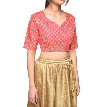 Pink embroidered art silk padded readymade blouse 4