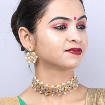 Gold Plated Exclusive Grey Stone Choker Set For Girls And Women 3