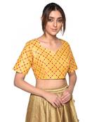 Yellow embroidered art silk padded readymade blouse