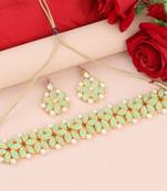 Gold Plated Exclusive Light Green Stone Choker Set For Girls And Women