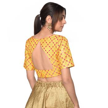 Yellow embroidered art silk padded readymade blouse 2