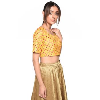 Yellow embroidered art silk padded readymade blouse 3