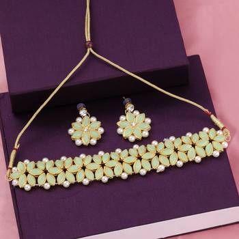 Gold Plated Exclusive Light Green Stone Choker Set For Girls And Women 2