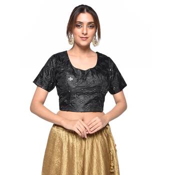 Black embroidered art silk padded readymade blouse 1