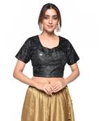 Black embroidered art silk padded readymade blouse