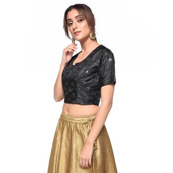 Black embroidered art silk padded readymade blouse 3