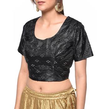 Black embroidered art silk padded readymade blouse 4