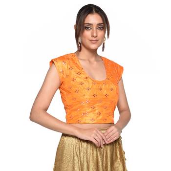 Orange embroidered art silk padded readymade blouse 1