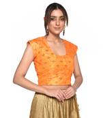 Orange embroidered art silk padded readymade blouse