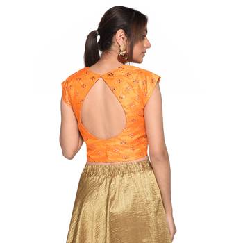 Orange embroidered art silk padded readymade blouse 2