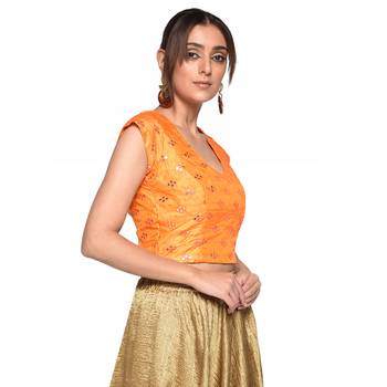 Orange embroidered art silk padded readymade blouse 3