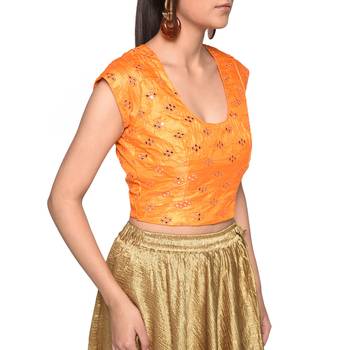 Orange embroidered art silk padded readymade blouse 4