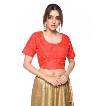 Red embroidered art silk padded readymade blouse 1