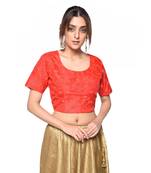 Red embroidered art silk padded readymade blouse