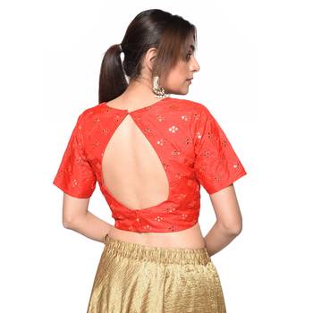 Red embroidered art silk padded readymade blouse 2