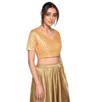 Beige embroidered art silk padded readymade blouse 1