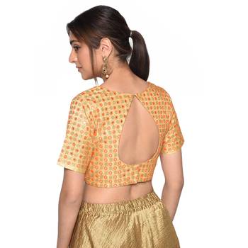 Beige embroidered art silk padded readymade blouse 2