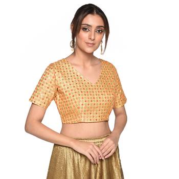 Beige embroidered art silk padded readymade blouse 3