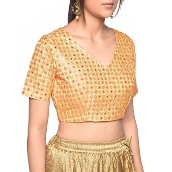 Beige embroidered art silk padded readymade blouse 4
