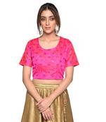 Pink embroidered art silk padded readymade blouse