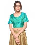 Green embroidered art silk padded readymade blouse