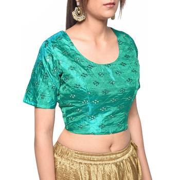 Green embroidered art silk padded readymade blouse 3