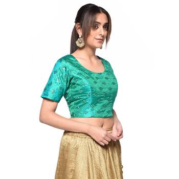 Green embroidered art silk padded readymade blouse 4