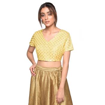 Beige embroidered art silk padded readymade blouse 1