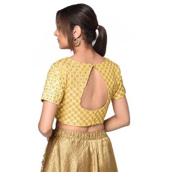 Beige embroidered art silk padded readymade blouse 2
