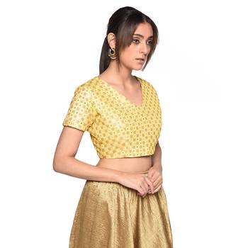Beige embroidered art silk padded readymade blouse 3