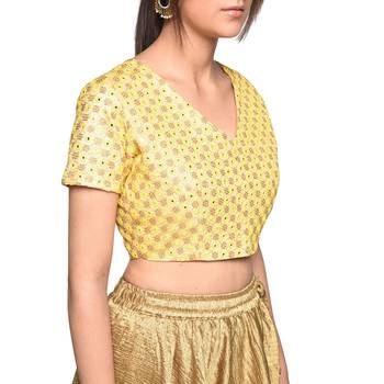 Beige embroidered art silk padded readymade blouse 4