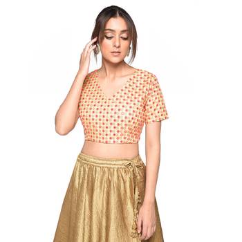Beige embroidered art silk padded readymade blouse 1