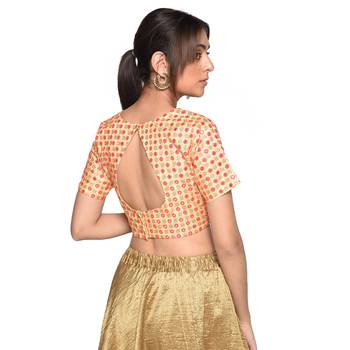 Beige embroidered art silk padded readymade blouse 2