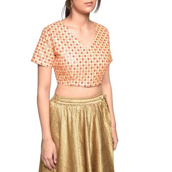 Beige embroidered art silk padded readymade blouse 4