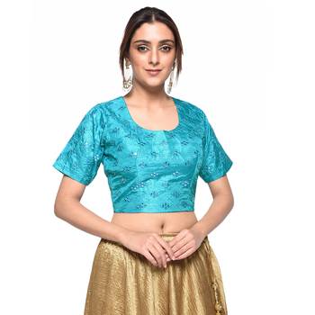 Blue embroidered art silk padded readymade blouse 1