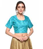 Blue embroidered art silk padded readymade blouse