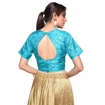 Blue embroidered art silk padded readymade blouse 2