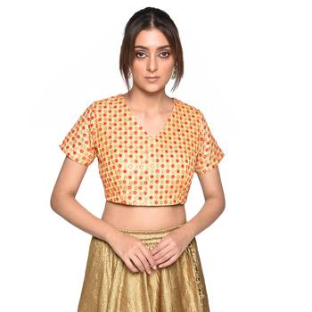 Beige embroidered art silk padded readymade blouse 1